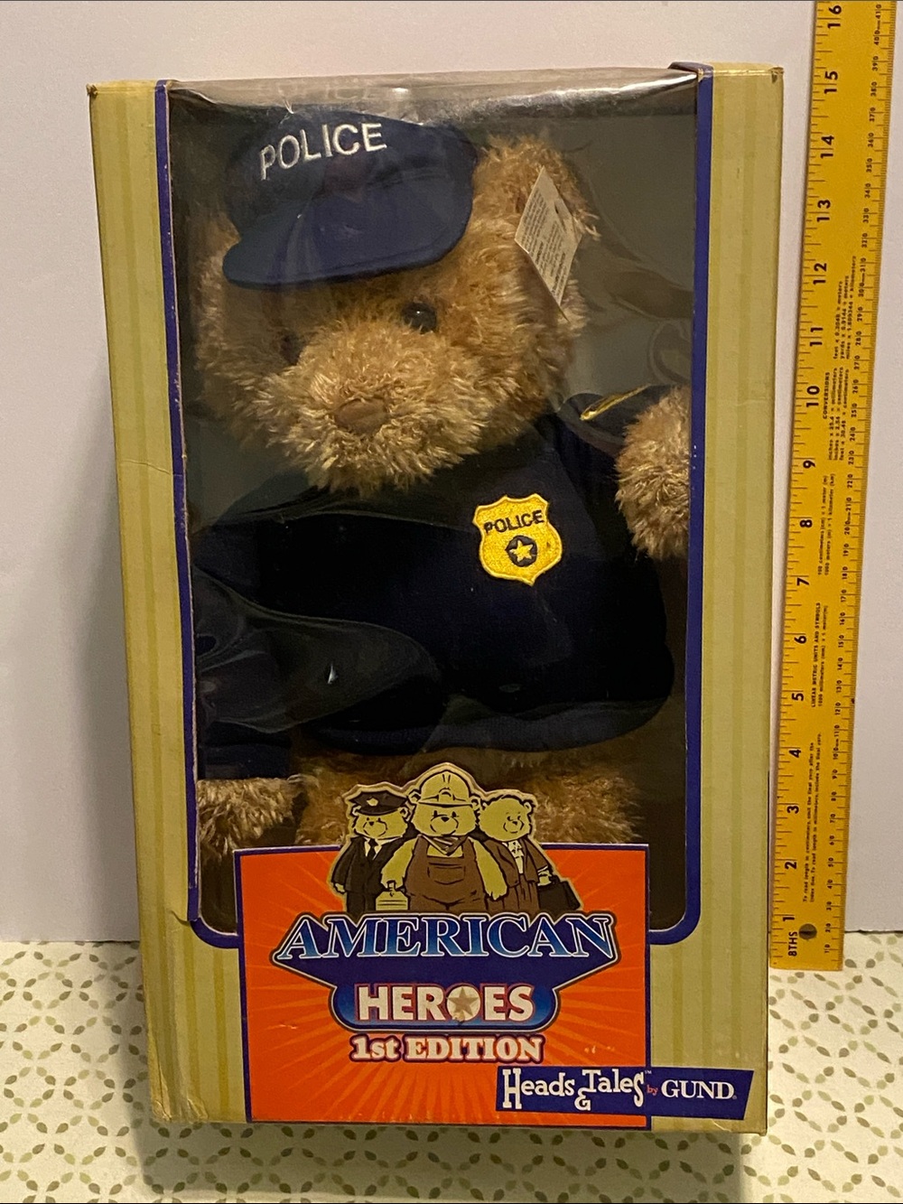 Gund Brown and Navy Police Bear Plush
